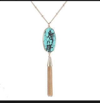 Geometric alloy, tassel, women’s long necklace