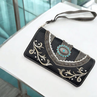 Turquoise Concho Native Black Wallet