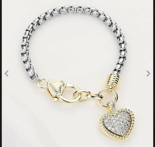 CZ Stone Paved Heart Charm Bracelet – Elegant Sparkling Design