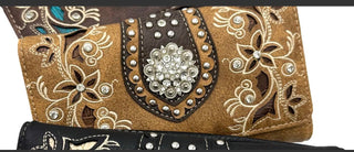 Rhinestone Concho Floral Crossbody Wallet – Western Style & Versatility