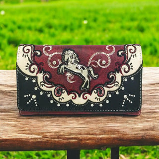 Silver Horse Crossbody Wallet – Western Style with Rhinestone Bling