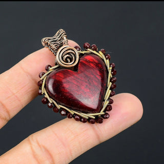 Antique copper, red, labradorite, Heart necklace