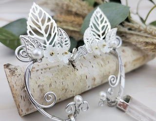 Elf Ears Cuff No Piercing - Elven Ear Climber - Ear Crawler Earrings - Fairy Costume Earcuff Vine Wrap