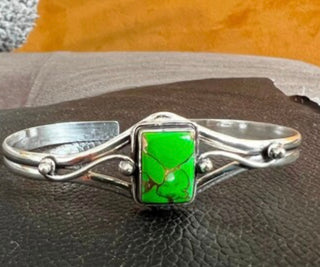 Green Turquoise Silver Bangle