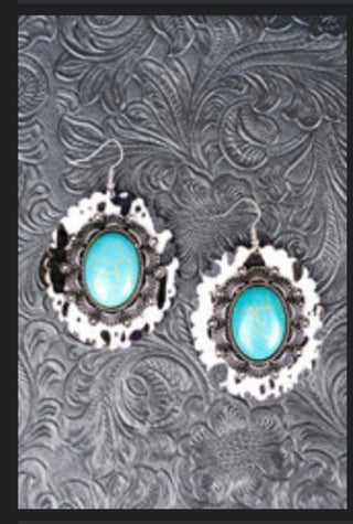 Turquoise Accent Earring with Cowhide Accent 