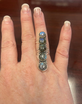 Natural Labradorite Ring, Silver Ring size 7  blue stones 