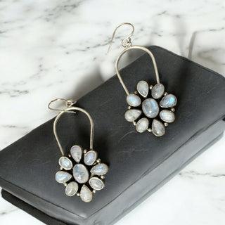 Flower moonstone earrings 925 sterling