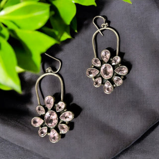 Flower pink topaz earrings 925 sterling silver