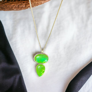 Triple fire, opal green necklace, 95 silver
