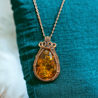 Antique copper, amber necklace