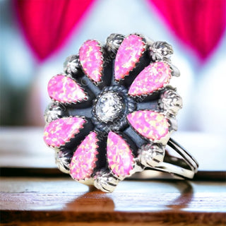 Pink Opal and White CZ Ring, 925 Silver