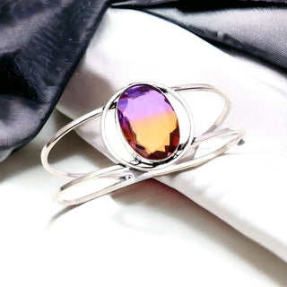 Bicolor Tourmaline Cuff 925 Sterling Silver Bangle 