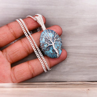 Tree Of Life Turquoise Wire Wrapped 925 Sterling Silver Pendant Turquoise Handmade Gemstone Pendant For Necklaces