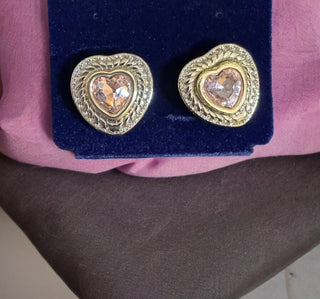 Light pink heart, stud, earrings, gold, and silver tone