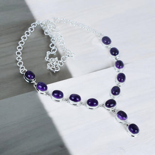 Amethyst Natural Gemstone Necklace, Amethyst Gemstone Handmade 925 Sterling Silver Amethyst Necklace For Women Purple 