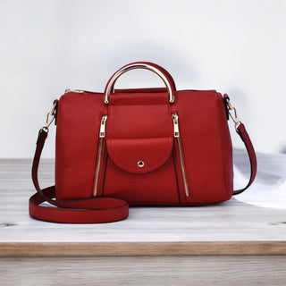 Red satchel handbag vegan leather