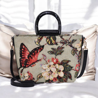 Beaded floral Scenery handbag butterfly