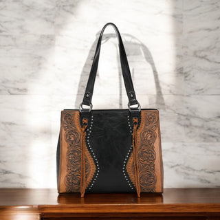 Montana West Trinity Ranch collection, black and brown tote