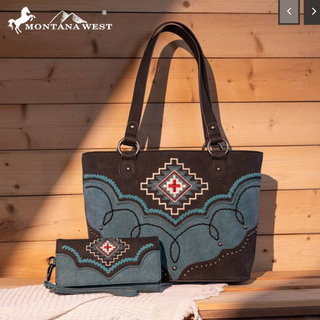 Montana West Aztec Cross Embroidered PU Leather Tote – Concealed Carry with Whipstitch Details