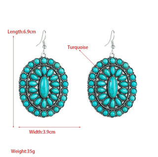 Geometric alloy, inlay, turquoise earrings